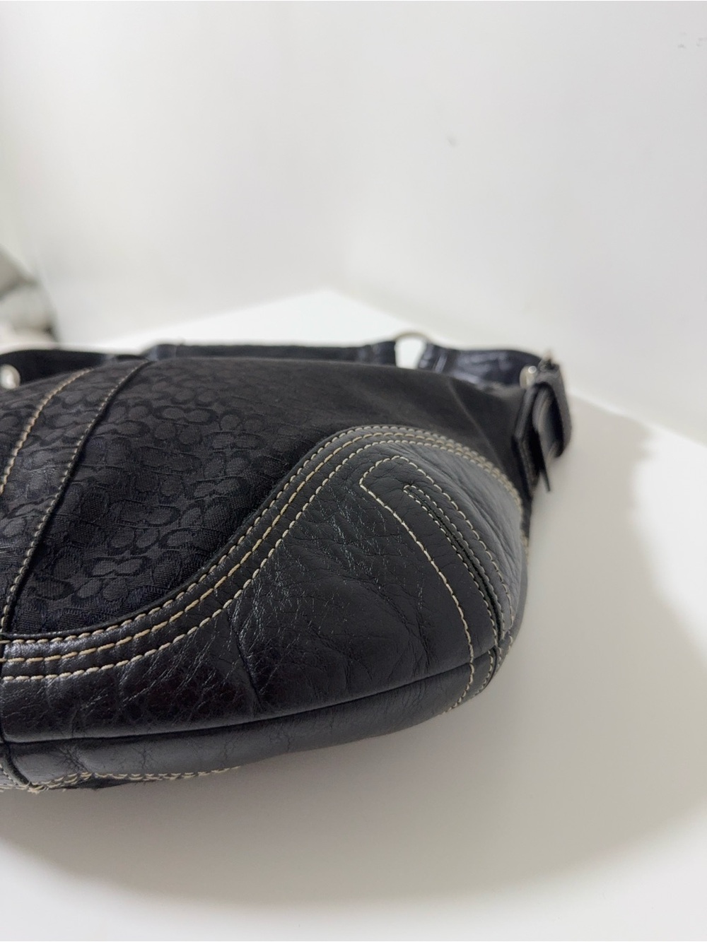 Coach Hobo Signature Shoulder Bag Black Jacquard/Leather - Picture 12 of 15